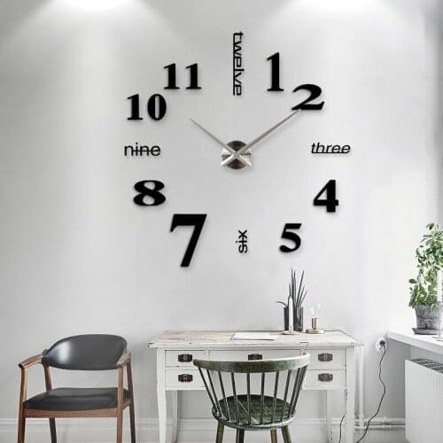 New Home decoration big 27/37/47inch mirror wall clock modern design 3D DIY large decorative wall clock watch wall unique gift