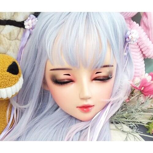 NEW-177) Female Resin Silica Dance Party Masks Halloween BJD Girl Doll Crossdresser Japan Kigurumi Anime Cosplay Mask with Wig