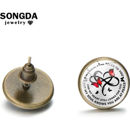 SONGDA My Mind Still Talks To You Butterflies Earings Women Glass Silver Color Round Stud Earrings Christian Fashion Jewelry