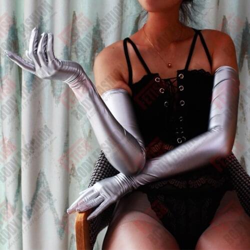 High Quality Adult Female Sexy Full Finger Long Gloves Latex Coating Matte Metallic Glove Womens Wetlook Cosplay Party Accessory