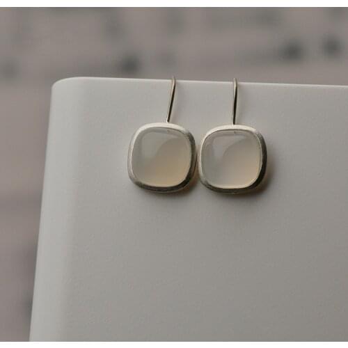 DIWENFU Real Silver 925 Jewelry Square Drop Earring for Women 925 Sterling Silver Aretes Mujer Jade Gemstone Earring Orecchini