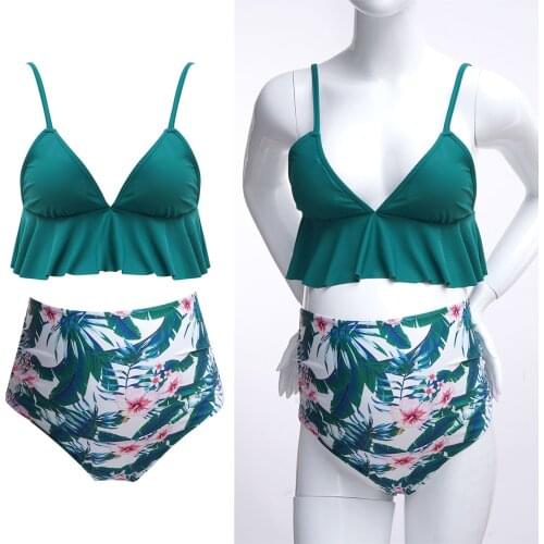 Maternity Swimwear 2Pcs Plus Size Bikini Outfits V Neck Ruffle Floral Swimsuit Pregnant Woman Beachwear Bathing Suit Tankinis