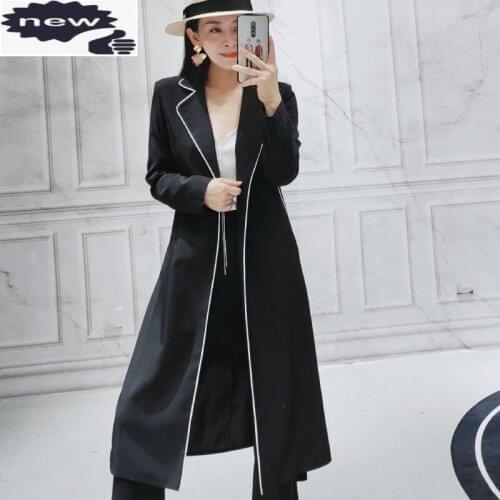 Runway New Women Long Blazer Trench Coat Wide Leg Pants Office Ladies Two Piece Set Classic Sashes Lace Up Suit Sets Coordinates