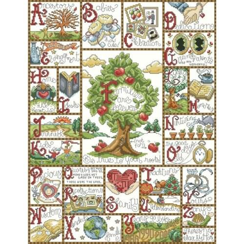 Gold Collection Lovely Counted Cross Stitch Kit Families are Forever Love Apple tree The alphabet DW 2709