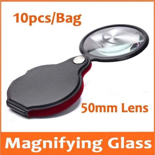 10pcs 5 Times 50mm Lens Foldable Educational Magnifier Elderly Newspaper Reading Handheld Magnifying Glass Loupe for Children