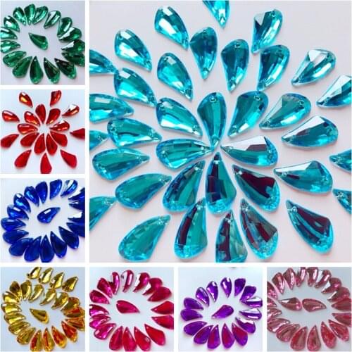 100pcs 13*23mm Sew on rhinestones flatback 2 holes gem stone acryl crystal