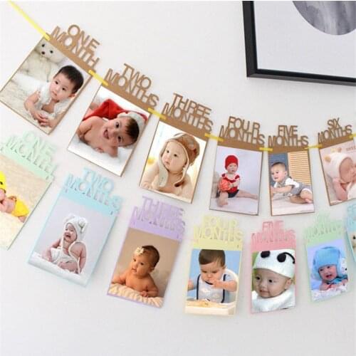 12 month Boy Girl Birthday Photo Banner Garland 1st Monthly Photo Bunting 1st Birthday Baby Decorations