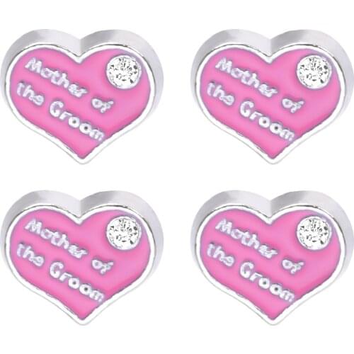 F152 Trendy Enamel Pink Crystal Mother Love Heart Charm Fit Floating Glass Magnet Memory Locket