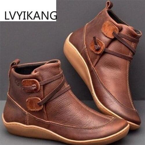 2020 Women Socofy Leather Ankle Boots Womens Comfortable Slip on Booties Autumn Winter Ladies Flat Shoes Plus Size 43