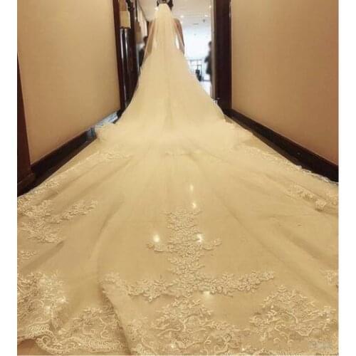 3M/4M/5M Cathedral Length One Tier Wedding Veils High Quality White Ivory Bridal Lace Applique Veils With Comb