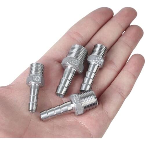 304 Stainless Steel BSP External Thread Barbed Hose Tail Tower Connector 1/8" 1/4" 3/8" 1/2" Pipe Fitting X 6/8/10/12mm Coupling