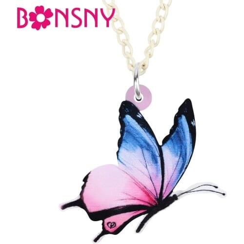 Bonsny Acrylic Tabby Butterfly Necklace Choker Long Lovely Animal Chain Pendant Jewelry For Women Girls Lover Fashion Party Gift