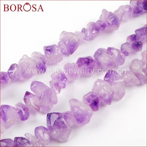 BOROSA Design 16inch Fashion Polished Natural Amethysts Chips Loose Beads Natural Purple Crystal Beads Chains Jewelry 2018 LS022