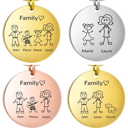 Cazador Custom Family Members Keychain Stainless Steel Personalized Dad Mom Kids Pets Keyring for Family Sweet Gifts Wholesale