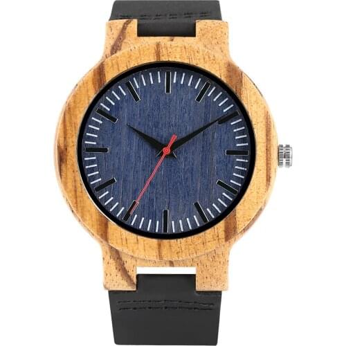 Blue Dial Men Wood Wrist Watch Quartz Clock Creative Watches Man Leather Band Wristwatch Man Hour male Gifts Husband