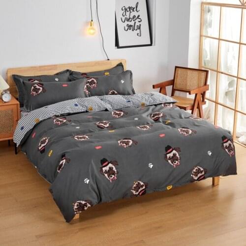 Black Gentle Dog Cartoon Hat Luxury Comforter Bedding Set Modern Fashion King Queen Twin Size Bed Linen Duvet Cover Set Gift Hot