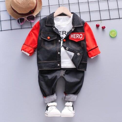 Childrens clothing Baby Boy sets Children Imitation Denim Kids T-Shirt + Top + Pants 3-Pieces Suit For Summer Clothing For Boys