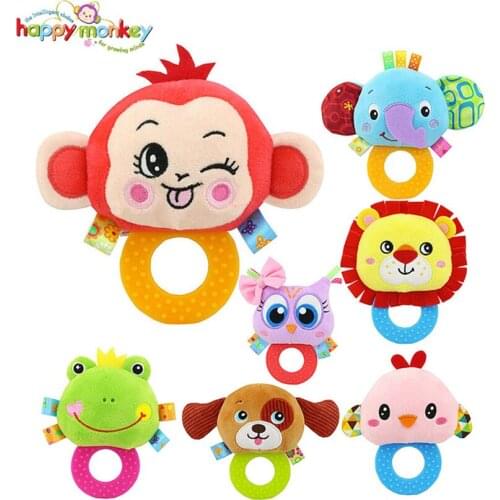 Infant Baby Plush Rattle Stuffed Toy Hand Grasp Teethers Cute Animal Handbell Ring Newborns Early Development Boys Girls Gift