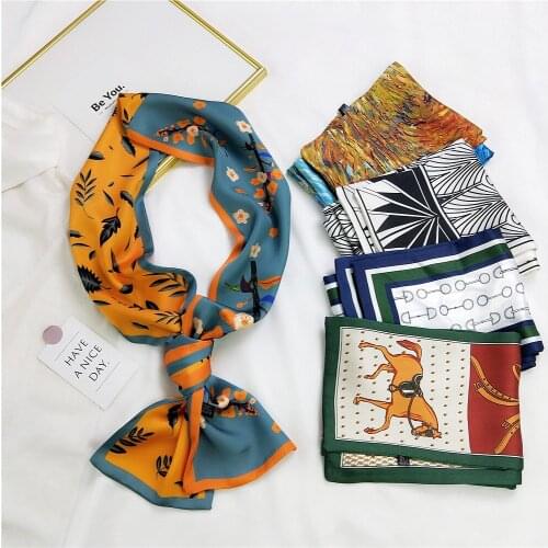 Long Small Silk Scarf Female Spring and Autumn Fashion Korean Double-sided Business Decorate Thin Neckchief Headband Tie Scarf