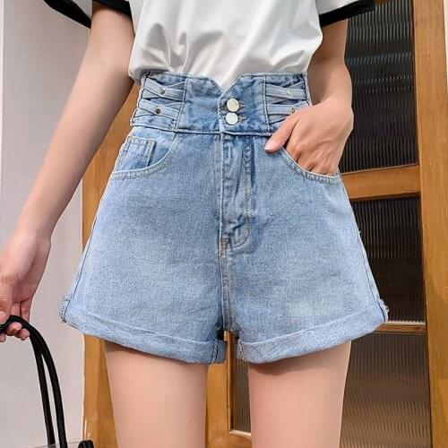 Denim Wide-Legged Fashion Zevity Basic High Waist Summer WomenS Casual Cycling Clothing Sports Fitness Shorts 2021