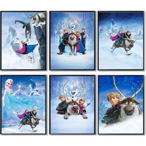 Princess Anna Elsa Canvas Painting Disney FROZEN Moive Posters and Prints Wall Art Picture for Living Kids Home Room Decoration
