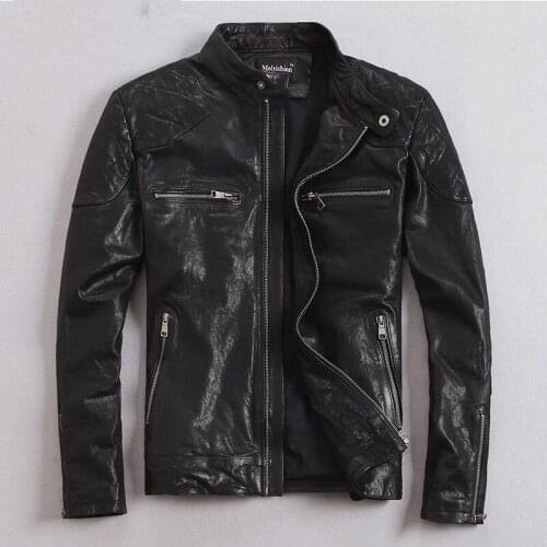 100% Natural Goat Skin Leather Jacket Men Spring Autumn Short Slim Motocycle Bomber Jackets casacas de cuero MF032