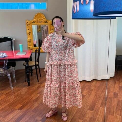 Summer Womens Loose Wood Ears Floral Dress