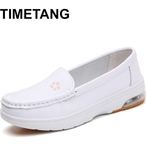 TIMETANG Hot Sale Woman Working Loafers Spring Summer Outdoor Quality Slip-on Flats Soft Big Size White Nursing Shoes for Ladies