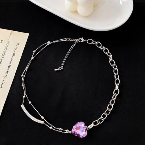 Fashion Love Purple Crystal Necklace For women Alloy Cold Wind Clavicle Chain Female Necklace Jewelry Gifts