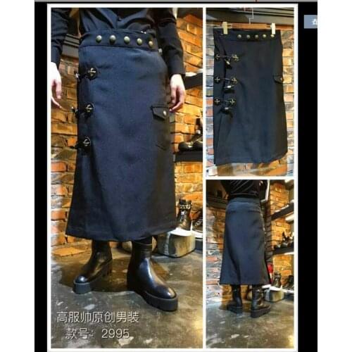 Men Culottes Non-mainstream Fashion Avant-garde Catwalk Horn Button Pants Hairstylist Skirts Trousers Singer Costumes Hot New