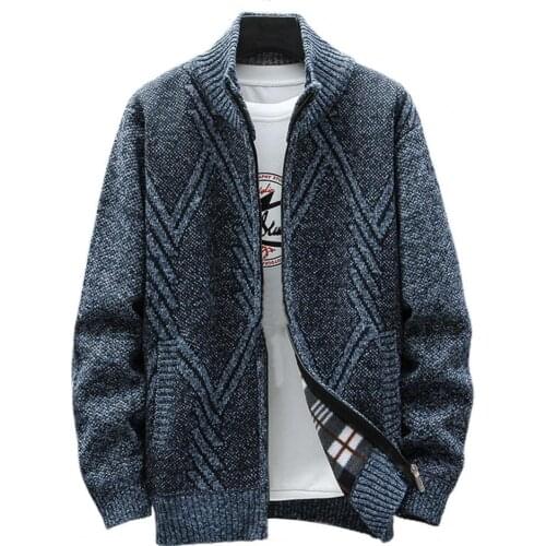 Autumn Winter Mens Sweater Coat Faux Fur Wool Sweater Jackets Men Zipper Knitted Thick Coat Warm Casual Knitwear Cardigan