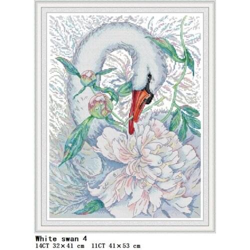 Joy Sunday white swan cross stitch kit animal pattern 14CT 11CT count printed fabric DIY hand embroidery thread set needlework