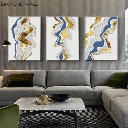 New Chinese Abstract Golden Lines Stripes Gold Creative Canvas Poster and Print Painting Decorative Picture Modern Decoration