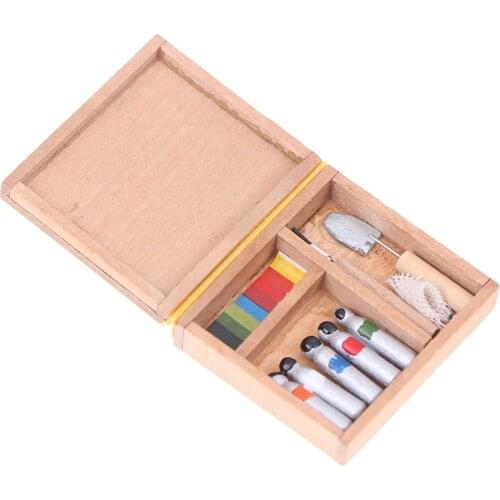 1:12 Dollhouse Miniature Artist Paint Pen Wood Box Toys For Dolls Furniture Accessories