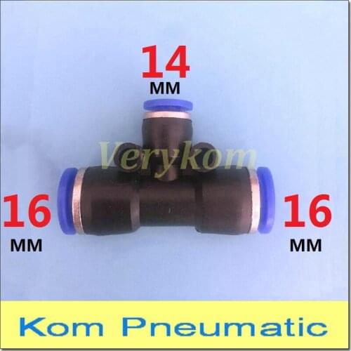 Wholesale 100pcs/lot Pneumatic 16mm To 14mm Unequal Union Tee Air Fitting Quick Connector Reducer 16MM-14MM-16MM Joiner PEG16-14