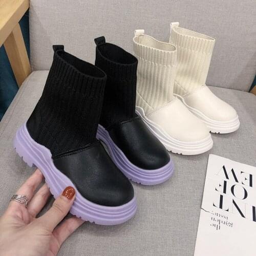 2021 Autumn New Socks Boots For Girls Thick-soled Chelsea Boots Fahion Brand Childrens Martin Boots British Style Casual Boots