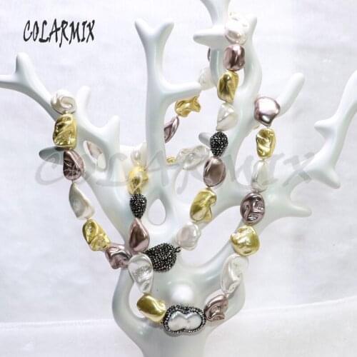 3 strands natural pearl necklace beaded necklace mix colors with plated pearl stone druzy necklace Gems jewelry for women 6041