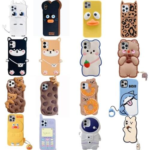 Japan/Korean Cartoon Dog Cat Bear Doll Cute 3D Silicone Case for Iphone 11 12 Pro Max 12 Mini 7/8plus Se 2020 Xr Xs Max X Fundas