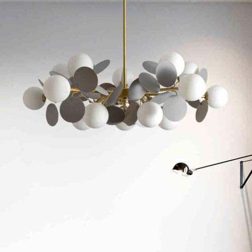 Modern Flower Chandelier Creative Leaves+Glass Ball Spuknit Chandelier Lighting For Living Room/Bedroom Nordic Hanging Lights