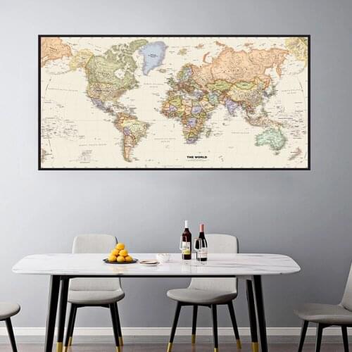 Retro World Map Background Cloth Foldable Posters and Prints Wall Art Decorative Picture Canvas Paintings Home Office Supplies