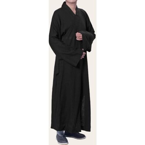UNISEX black high grade linen&cotton Buddhism shaolin monks suits zen robe lay meditation clothing