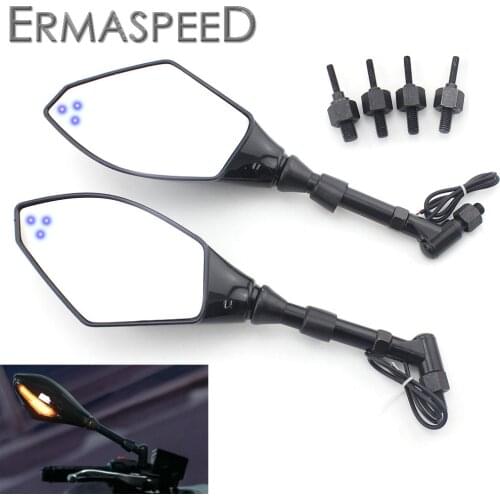 Universal Motorcycle Indicator 10mm 8mm Rear View Side Mirrors Integrated LED Turn Signals Fit for Street Bikes Moto Scooters