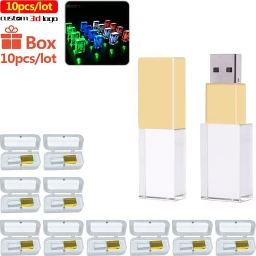 10pcs/lot Custom logo USB 2.0 Crystal usb flash drive custom 3d logo 16GB 32GB 64GB 128GB usb stick pen drive flash for wedding
