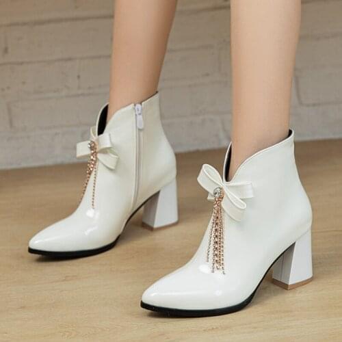Women Ankle Boots High Heels Women Boots Pointed Toe Footwear Zip Female Booties Pu Shoes Woman Autumn 2021 Plus Size 34-43