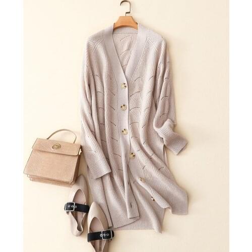 Autumn winter new warm long outerwear v neck buttons women elegant fashion coat 100% cashmere cardigan