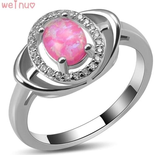 Weinuo Pink Fire Opal White Crystal Ring 925 Sterling Silver Top Quality Fancy Jewelry Wedding Ring Size 5 6 7 8 9 10 A425