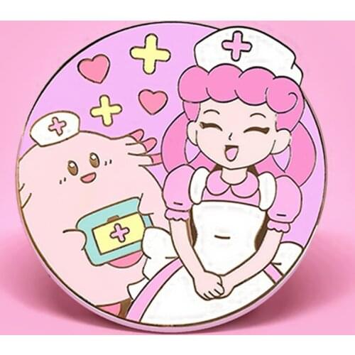 Kawaii Nurse Joy and Chanseys Hard Enamel Pin Cartoon Pink Animal Medal Brooch Accessories Video Game Fans Collect Jewelry Gift