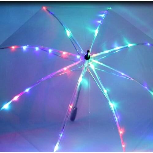 2pcs/lot Rainbow color Umbrella LED Luminous Transparent Umbrella With Flashlight Flash light Torch stage show belly dance prop