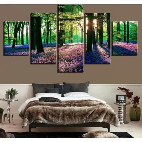 5 Piece Canvas Painting Sun Green Tree Forest Modern Decor Paintings on Canvas Wall Art For Home Decorations Wall Decor No Frame