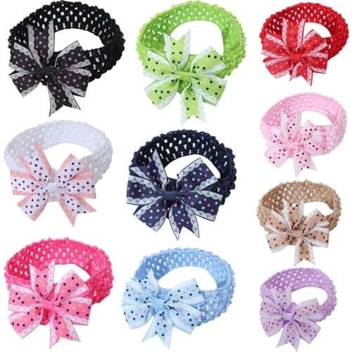 8*7.5 CM Fashion Wave Point Grosgrain Ribbon Bows Baby Hairband Handmade Dovetail Bowknot Knitting Elastic Headband Kids Gifts